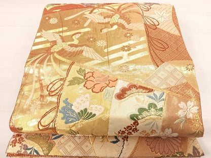 平和屋着物◎佐賀錦　六通柄袋帯　唐織　吉祥花鳥文　金糸　正絹　逸品　AABD3645yx