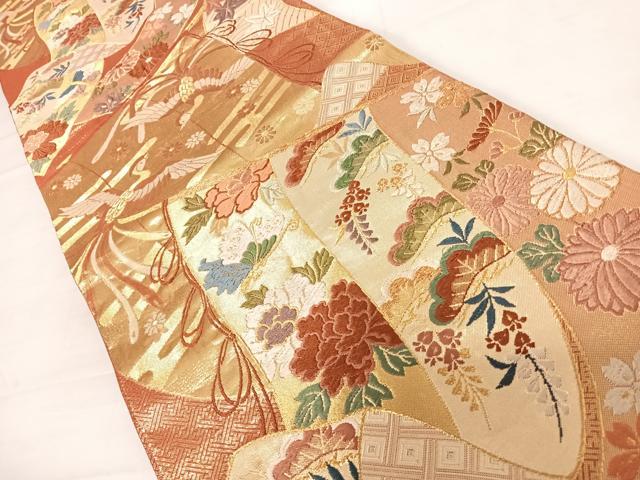 平和屋着物◎佐賀錦　六通柄袋帯　唐織　吉祥花鳥文　金糸　正絹　逸品　AABD3645yx