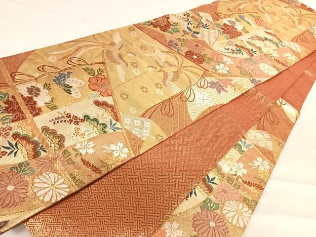 平和屋着物◎佐賀錦　六通柄袋帯　唐織　吉祥花鳥文　金糸　正絹　逸品　AABD3645yx