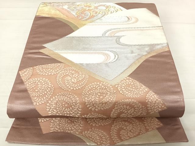 平和屋着物◎六通柄袋帯　唐織　地紙立波文　銀糸　三越扱い　正絹　逸品　AABD3649yx