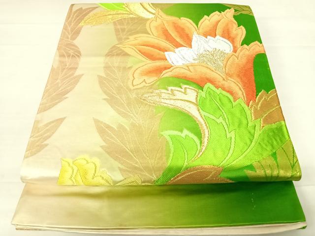 平和屋着物◎六通柄袋帯　唐織　洋花文　金銀糸　正絹　逸品　AABD3650yx