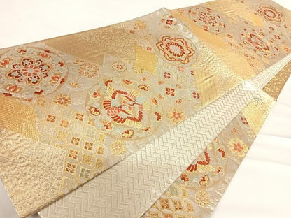 平和屋着物◎佐賀錦　六通柄袋帯　鳳凰花丸文　金銀糸　正絹　逸品　AABD3654yx