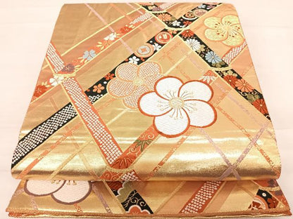 平和屋着物◎六通柄袋帯　唐織　吉祥花文　金糸　正絹　逸品　AABD3669yx