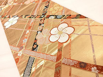 平和屋着物◎六通柄袋帯　唐織　吉祥花文　金糸　正絹　逸品　AABD3669yx