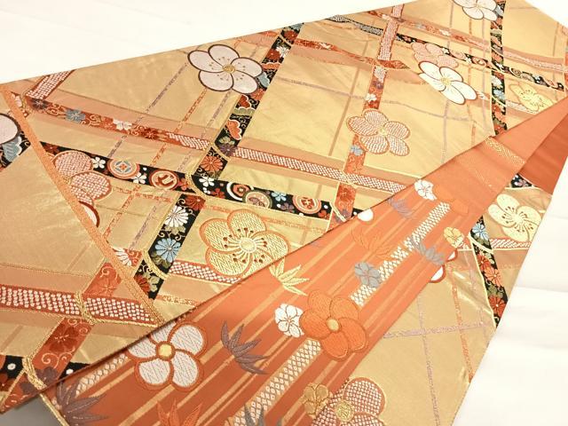 平和屋着物◎六通柄袋帯　唐織　吉祥花文　金糸　正絹　逸品　AABD3669yx