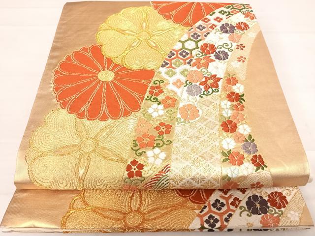 平和屋着物◎六通柄袋帯　唐織　吉祥花文　金糸　正絹　逸品　AABD3673yx