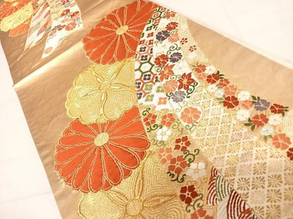 平和屋着物◎六通柄袋帯　唐織　吉祥花文　金糸　正絹　逸品　AABD3673yx