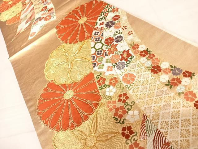 平和屋着物◎六通柄袋帯　唐織　吉祥花文　金糸　正絹　逸品　AABD3673yx