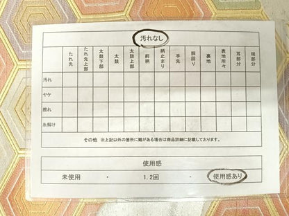 平和屋着物◎六通柄袋帯 雲取り亀甲文 金銀糸 正絹 逸品 AABD3702yx