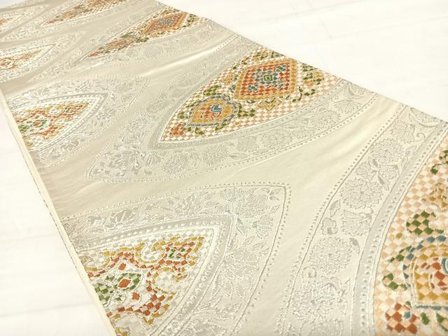平和屋着物◎六通柄袋帯　抽象花文　正絹　逸品　AABD3704yx