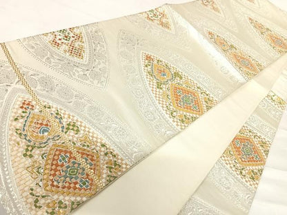 平和屋着物◎六通柄袋帯　抽象花文　正絹　逸品　AABD3704yx
