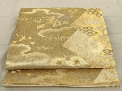 平和屋着物◎六通柄袋帯　草花文　金糸　正絹　逸品　AABD3730ou