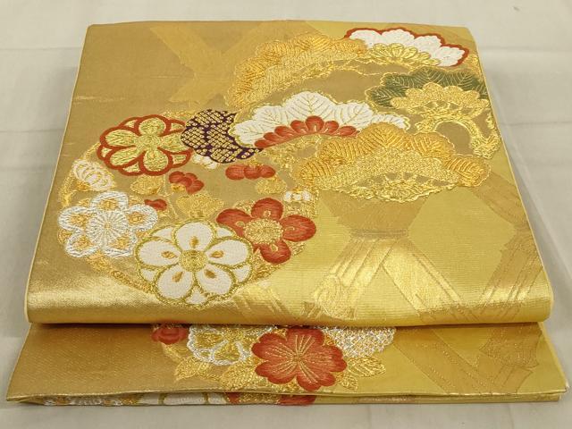 平和屋着物◎六通柄袋帯　唐織　花丸文　金銀糸　正絹　逸品　AABD3731ou