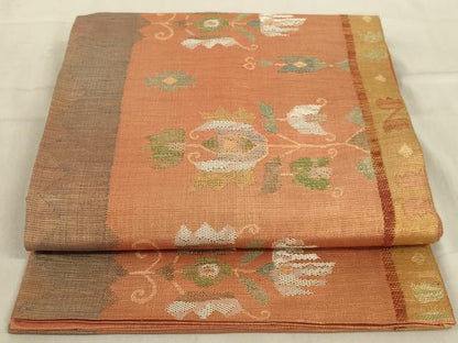 平和屋着物◎六通柄袋帯　コプト花文　金糸　正絹　逸品　AABD3732ou