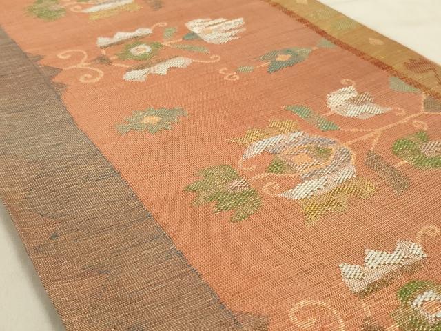 平和屋着物◎六通柄袋帯　コプト花文　金糸　正絹　逸品　AABD3732ou