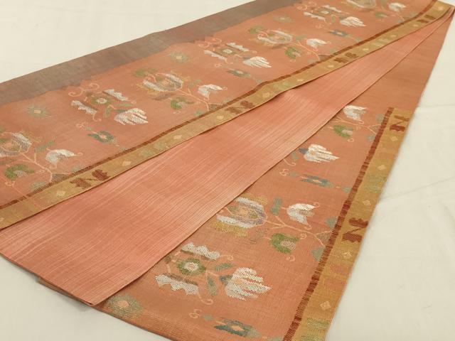 平和屋着物◎六通柄袋帯　コプト花文　金糸　正絹　逸品　AABD3732ou