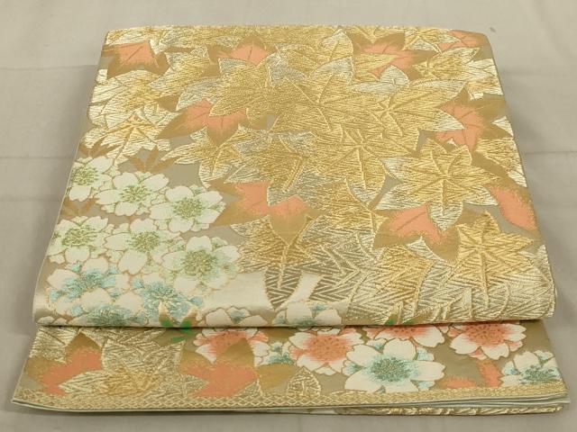 平和屋着物◎六通柄袋帯　舞花文　金糸　正絹　逸品　AABD3736ou