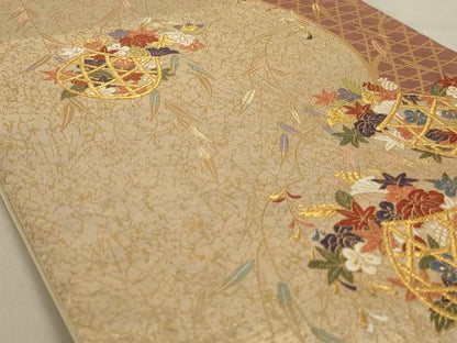 平和屋着物◎六通柄袋帯　唐織　花籠文　金糸　正絹　逸品　AABD3744ou