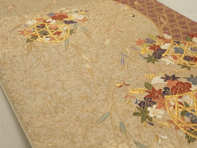 平和屋着物◎六通柄袋帯　唐織　花籠文　金糸　正絹　逸品　AABD3744ou