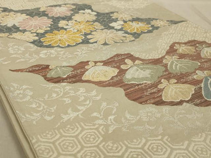 平和屋着物◎六通柄袋帯　道長花文　金銀糸　正絹　逸品　AABD3749ou