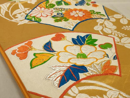平和屋着物◎六通柄袋帯　唐織　地紙花文　金銀糸　正絹　逸品　AABD3753ou