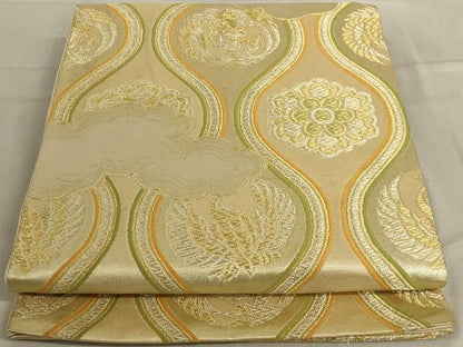 平和屋着物◎六通柄袋帯 立涌花鳥文 金糸 正絹 逸品 AABD3760ou