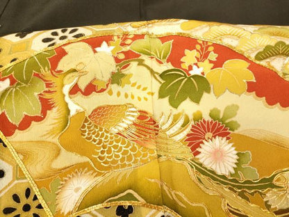 平和屋着物■豪華黒留袖　駒刺繍　吉祥地紙鳳凰花文　暈し染め　金彩　正絹　逸品　AABD3763fw