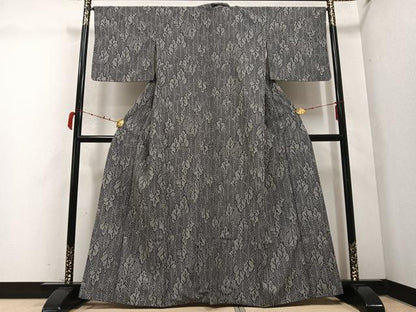 平和屋着物●上質な小紋　紬地　葉尽くし　正絹　逸品　AABD3924ph
