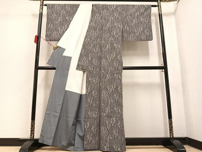 平和屋着物●上質な小紋　紬地　葉尽くし　正絹　逸品　AABD3924ph