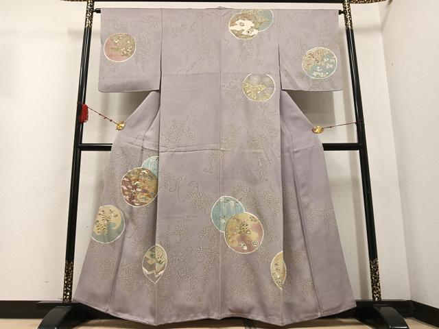 平和屋着物●訪問着　友禅　刺繍　草花丸文　暈し染め　金彩　正絹　逸品　AABD3927ph
