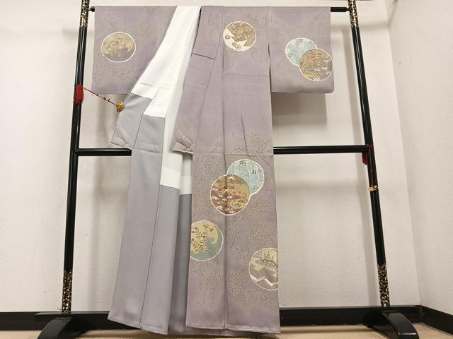 平和屋着物●訪問着　友禅　刺繍　草花丸文　暈し染め　金彩　正絹　逸品　AABD3927ph
