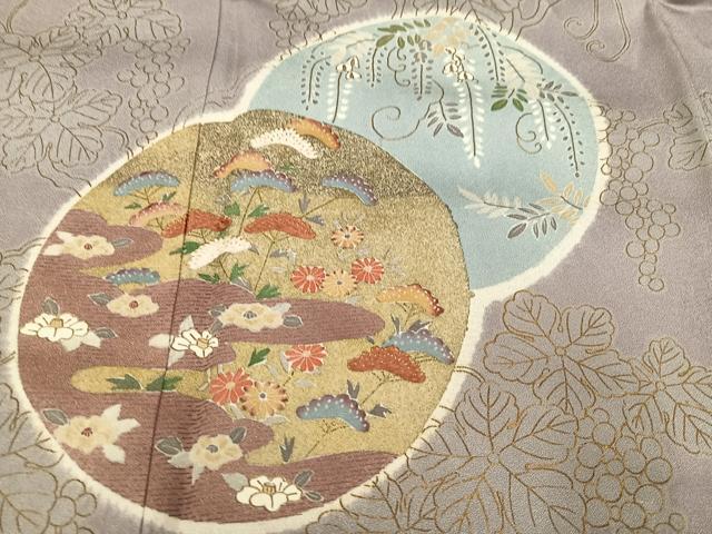 平和屋着物●訪問着　友禅　刺繍　草花丸文　暈し染め　金彩　正絹　逸品　AABD3927ph