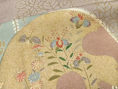 平和屋着物●訪問着　友禅　刺繍　草花丸文　暈し染め　金彩　正絹　逸品　AABD3927ph