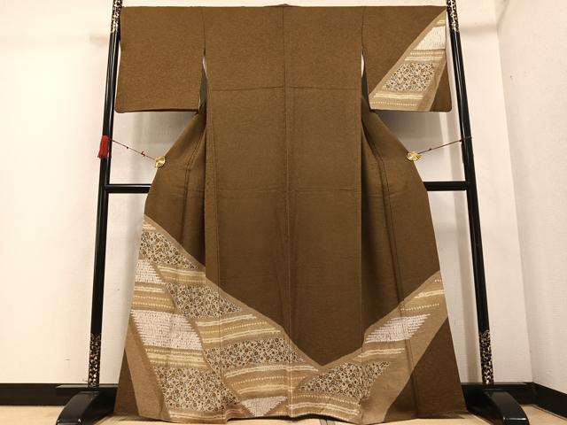 平和屋着物●訪問着　絞り　草花文　正絹　逸品　AABD3929ph
