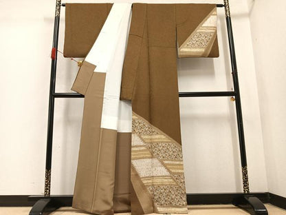 平和屋着物●訪問着　絞り　草花文　正絹　逸品　AABD3929ph
