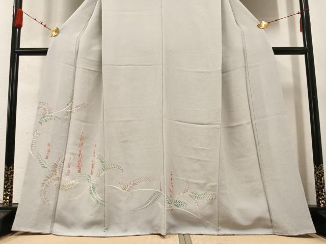 平和屋着物●訪問着　友禅　草花文　鬼しぼ縮緬　三越扱い　正絹　逸品　AABD3953ph