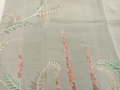 平和屋着物●訪問着　友禅　草花文　鬼しぼ縮緬　三越扱い　正絹　逸品　AABD3953ph