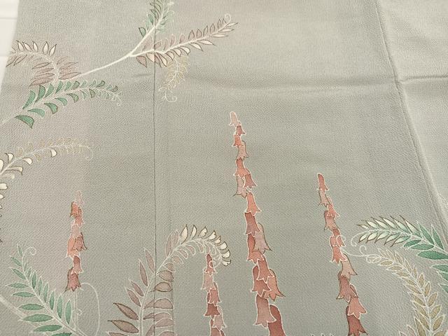 平和屋着物●訪問着　友禅　草花文　鬼しぼ縮緬　三越扱い　正絹　逸品　AABD3953ph