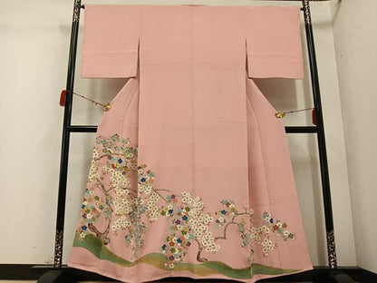 平和屋着物●豪華色留袖　友禅　手描き　桜　金銀彩　正絹　逸品　AABD3958ph