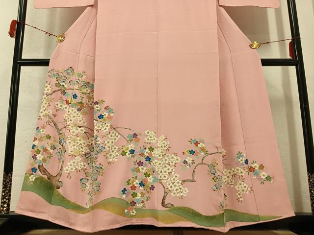 平和屋着物●豪華色留袖　友禅　手描き　桜　金銀彩　正絹　逸品　AABD3958ph