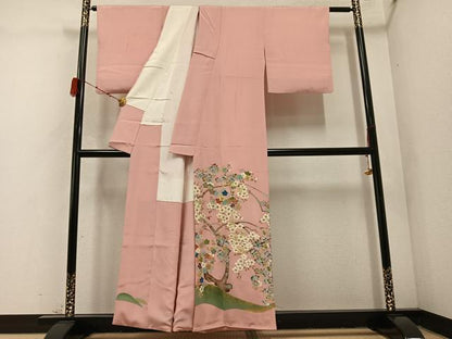 平和屋着物●豪華色留袖　友禅　手描き　桜　金銀彩　正絹　逸品　AABD3958ph