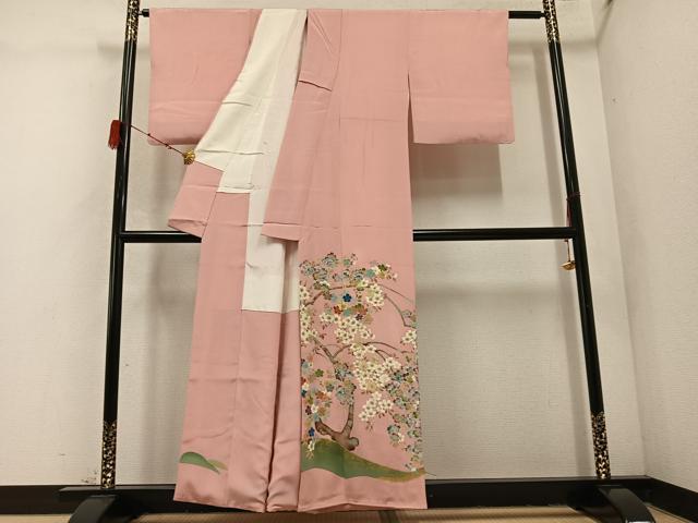 平和屋着物●豪華色留袖　友禅　手描き　桜　金銀彩　正絹　逸品　AABD3958ph