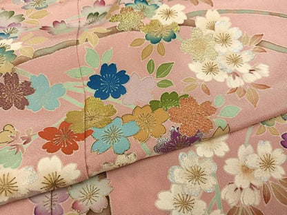 平和屋着物●豪華色留袖　友禅　手描き　桜　金銀彩　正絹　逸品　AABD3958ph