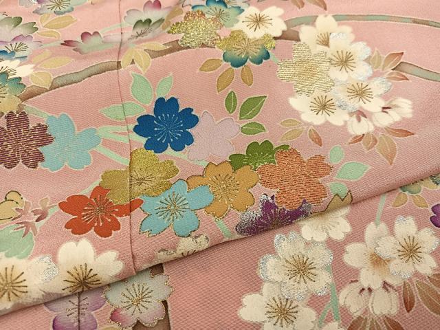 平和屋着物●豪華色留袖　友禅　手描き　桜　金銀彩　正絹　逸品　AABD3958ph