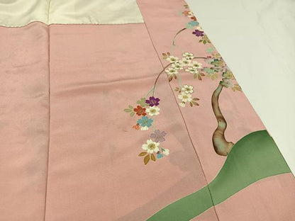 平和屋着物●豪華色留袖　友禅　手描き　桜　金銀彩　正絹　逸品　AABD3958ph