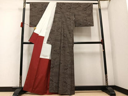 平和屋着物●本場大島紬 一元7マルキ 草花文 正絹 逸品 AABD3959ph