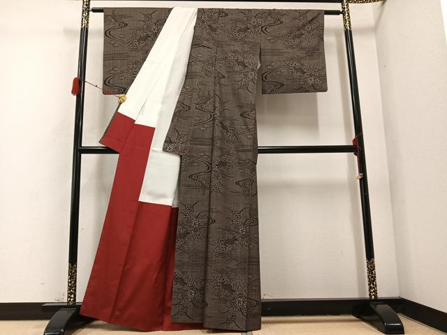 平和屋着物●本場大島紬 一元7マルキ 草花文 正絹 逸品 AABD3959ph