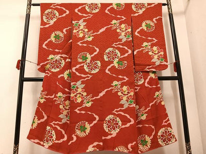 平和屋着物●アンティーク 大正ロマン 小振袖 二尺袖 草花文 正絹 逸品 AABD3967ph