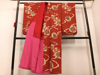 平和屋着物●アンティーク 大正ロマン 小振袖 二尺袖 草花文 正絹 逸品 AABD3967ph