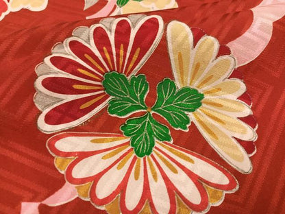 平和屋着物●アンティーク 大正ロマン 小振袖 二尺袖 草花文 正絹 逸品 AABD3967ph